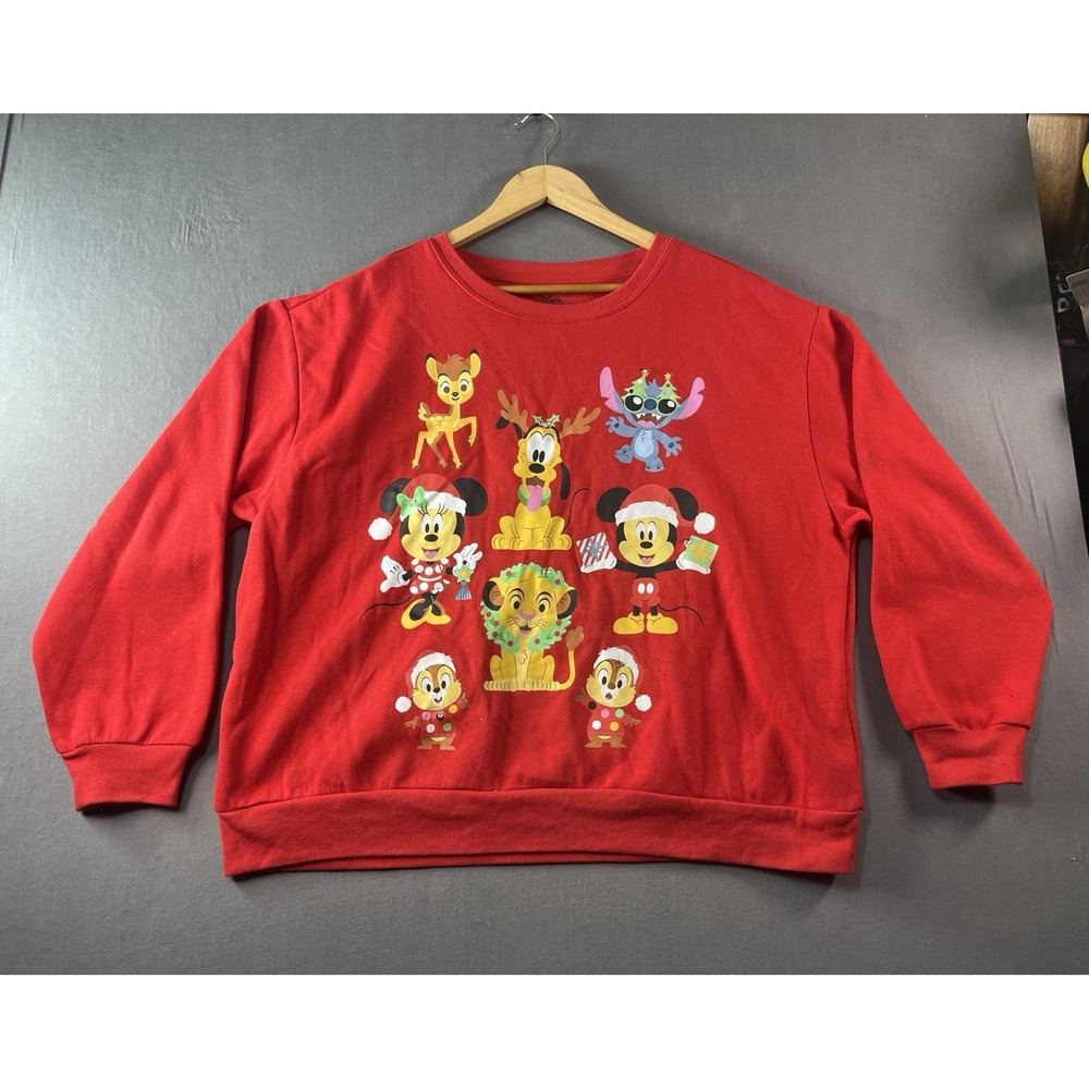 Disney 100 Light Up Christmas Sweatshirt XXL Mickey Minnie Stitch Pluto Simba